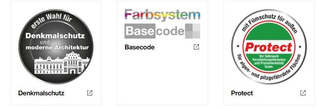 Brillux sertifikatai: Denkmalschutz, Basecode, Protect
