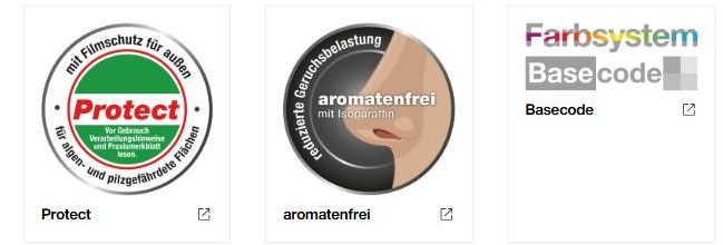 Brillux sertifikatai: Protect, aromatenfrei, Basecode