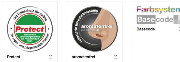 Brillux sertifikatai: Protect, aromatenfrei, Basecode