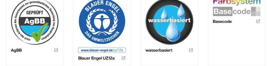 Brillux sertifikatai: AgBB, Blauer Engel UZ12a, wasserbasiert, Basecode