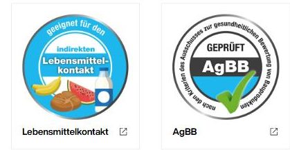 Brillux sertifikatai: Lebensmittelkontakt, AgBB